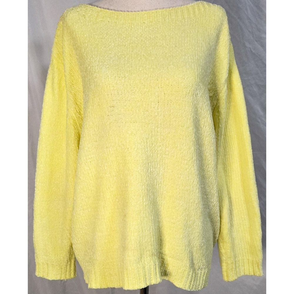 Boutique Neon Yellow Chenille Knit Sweater Soft Long Sleeve Oversized